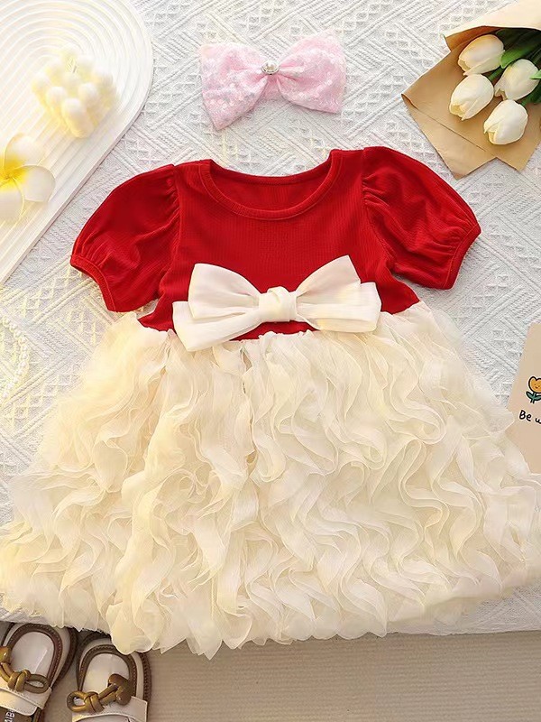 Girls' Dress Baby Girl Princess Bow Dress Lotus Cute Flower Dress