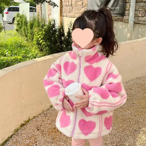 Flash Sale--Girls' coat lambswool super thick fleece-lined love coat top