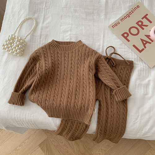 Knitted Sweater Baby Clothing Set Solid Color Baby Suit