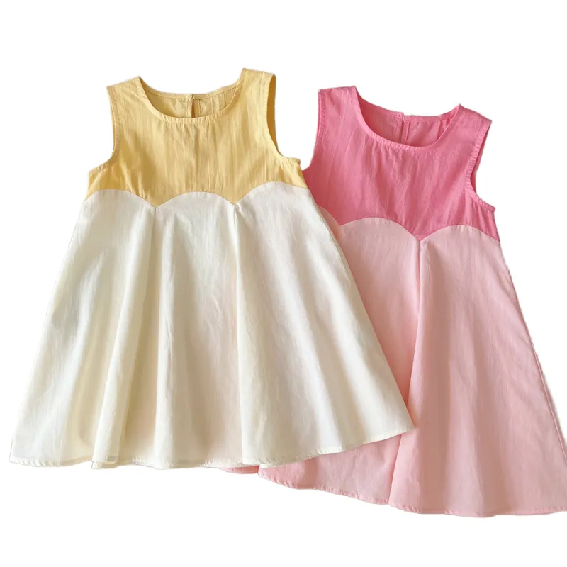 Girls Dress Cute Sleeveless Colorblock Dress Refreshing Princess dress