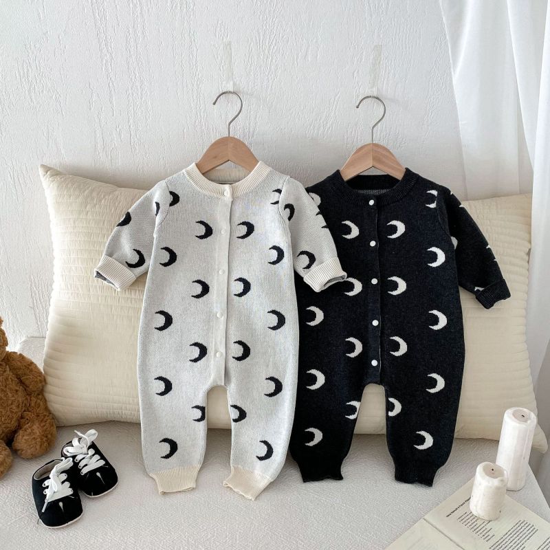 Children's autumn romper moon knitted cotton long-sleeved jumpsuit