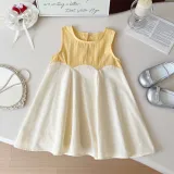 Girls Dress Cute Sleeveless Colorblock Dress Refreshing Princess dress