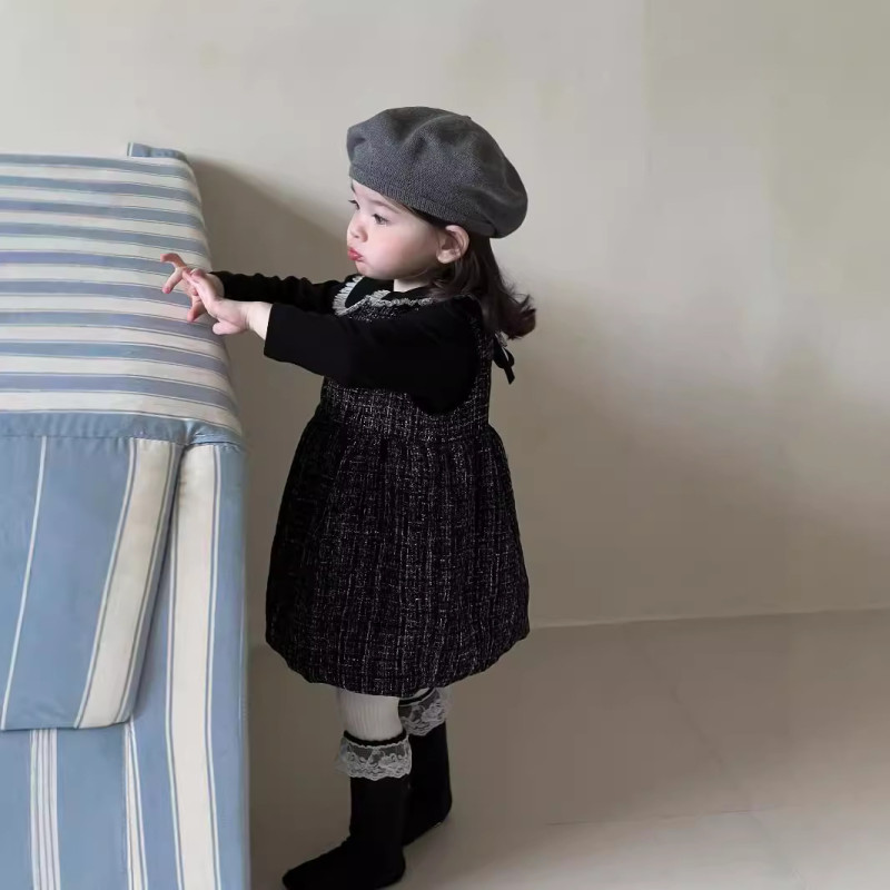 Baby dresses knitted lace doll collar composite cotton thickened vest dress