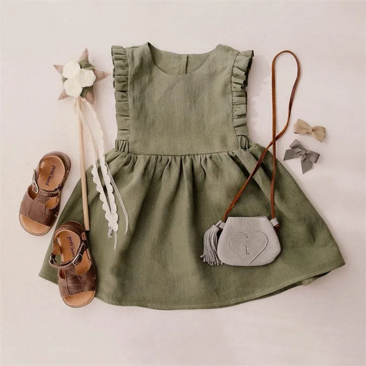 Baby Girl Dresses Cotton Linen Sleeveless Kids Girls Dresses
