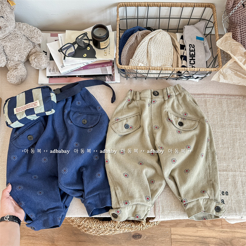 Children's washed cotton harem pants trousers pants