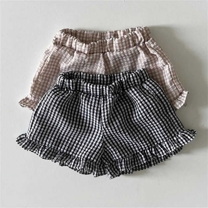 Girl's sleeveless vest infant clothes two-piece set with ear-rimmed plaid suit