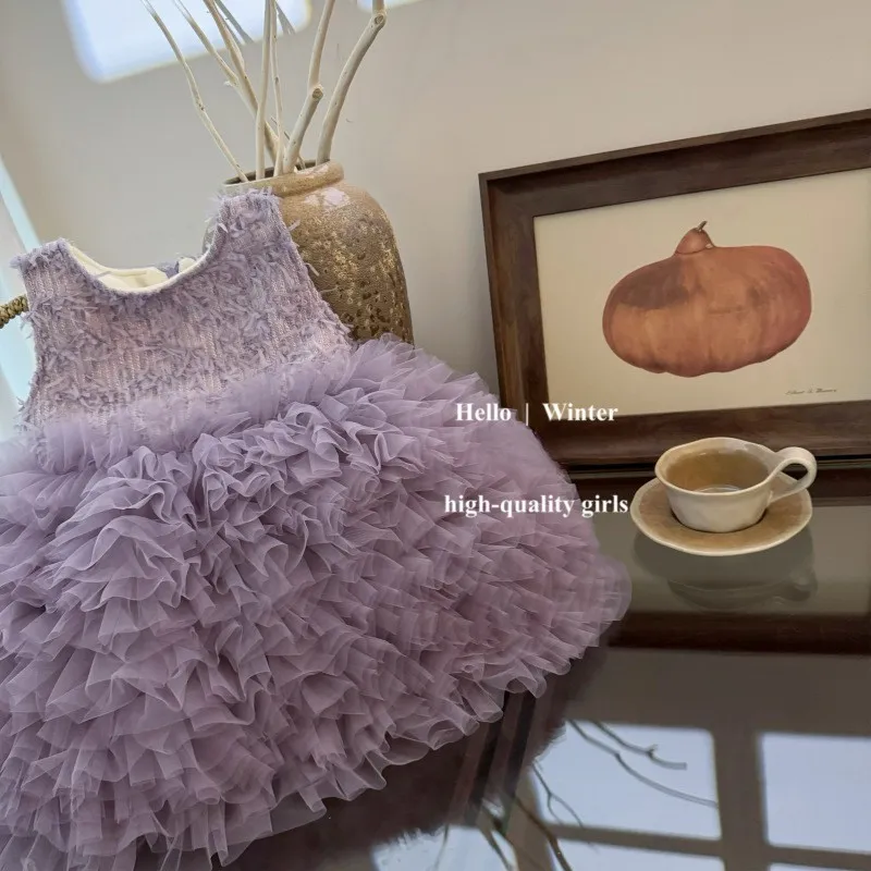 Girl's Purple Baby Dresses Sleeveless Vest Dress Birthday Party Dress