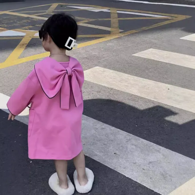 Girl's sweet back big bowknot lapel princess dress girl's dress