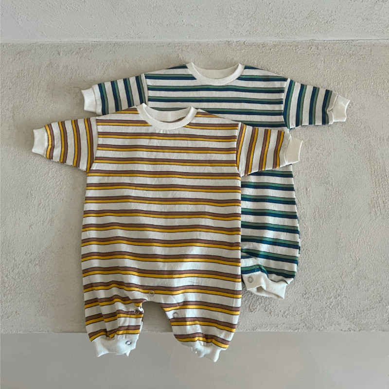 Baby romper thick striped round neck casual long sweater jumpsuit
