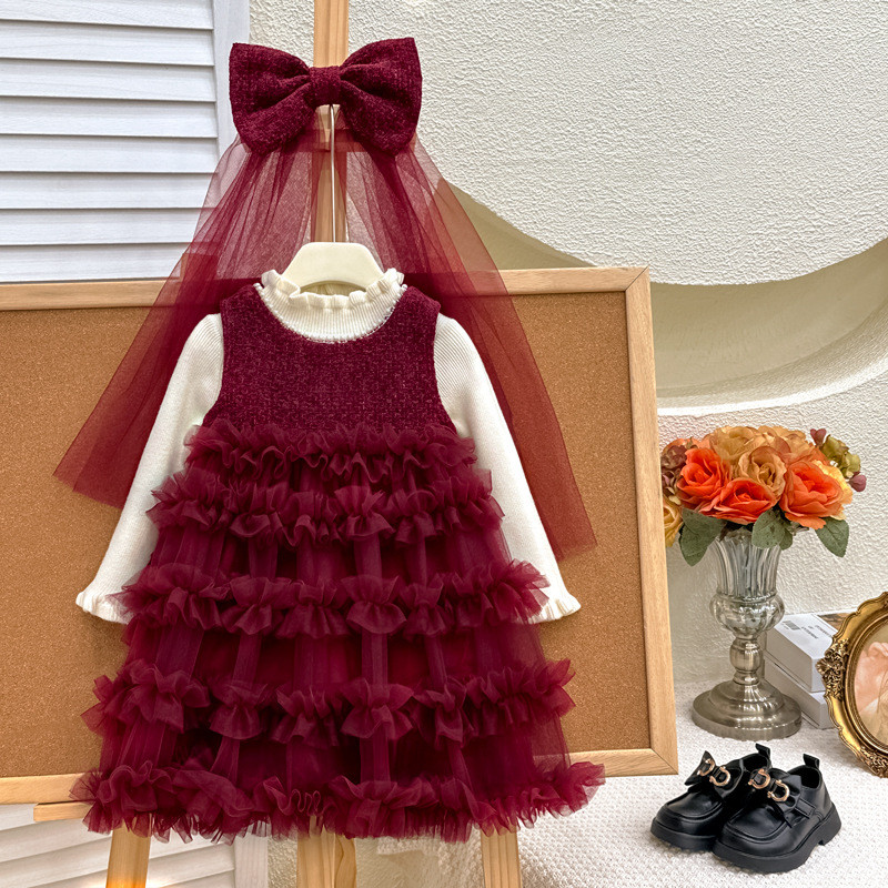 Girl's Dresses Vest Dress with Fleece Cake Skirt Birthday Party Dress