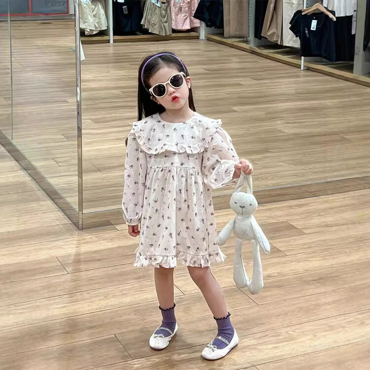 Baby Dresses Girls' Floral Print Fringe Collar Long Sleeves Princess Dress