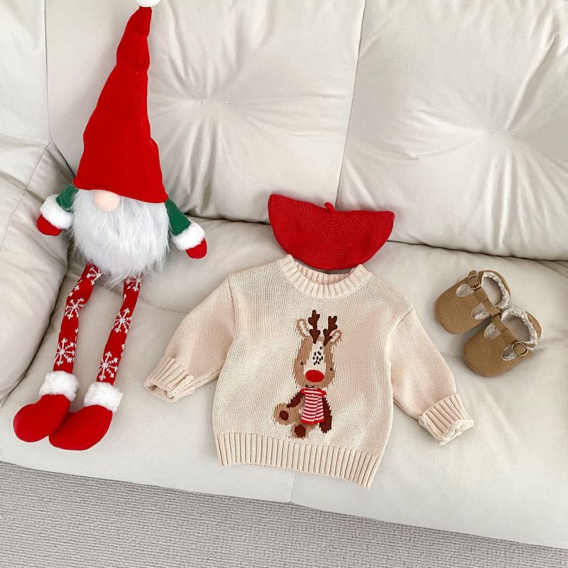 Baby Sweaters New Year Outfit Sweater with Christmas Reindeer Knit Long Sleeve Top