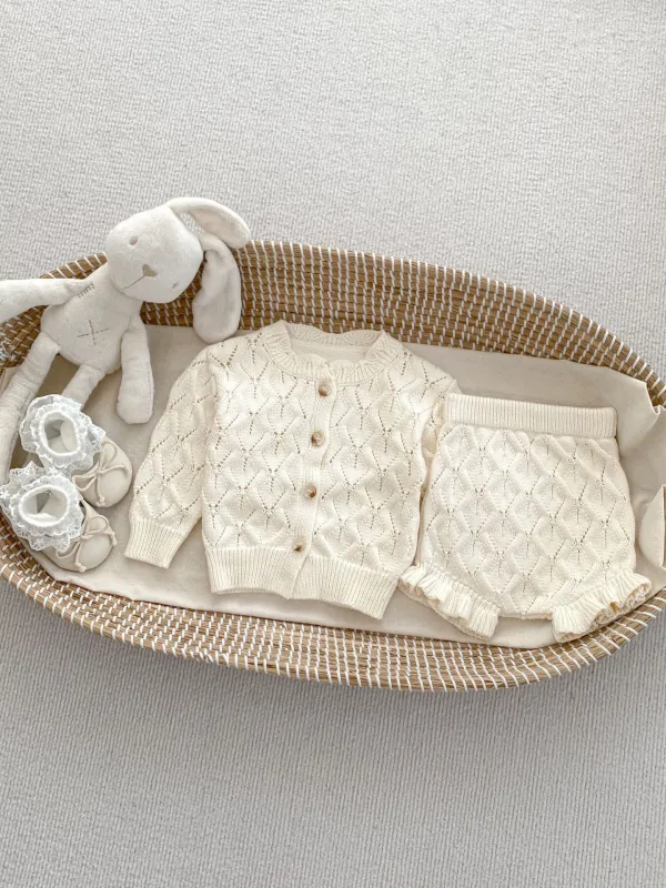 Knitwear Sweaters Infant Clothes Color Cardigan Shorts Two-Piece Baby Suit