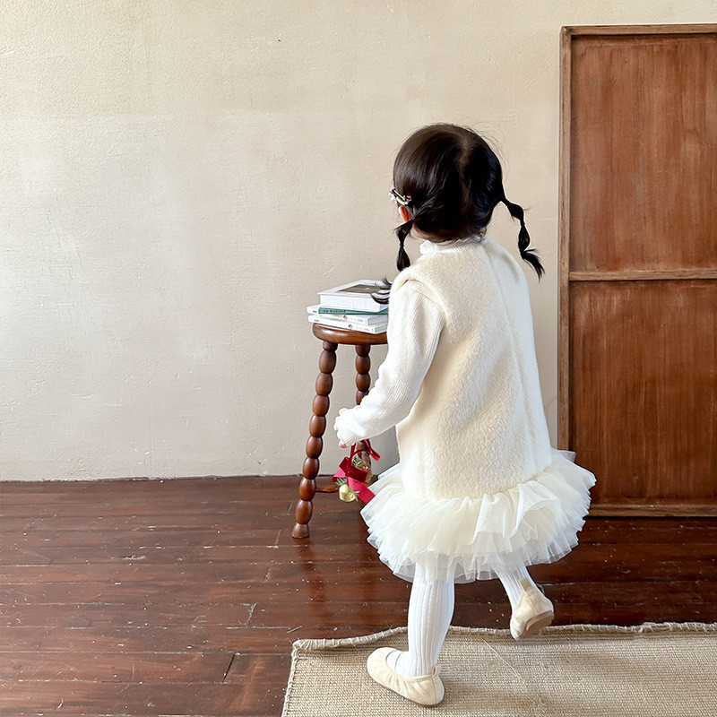 Girl's Baby Dresses Vest Skirts with Mink Fur Warm Soft Girls Princess Dress