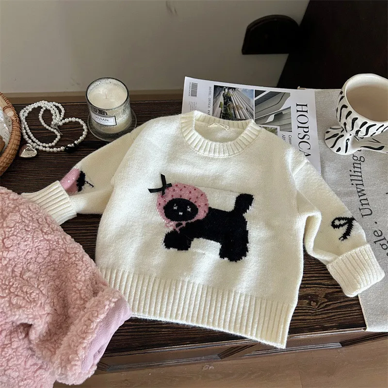 Baby Coat Cartoon Knit Sweater for Girls Lamb Fur Kids Clothing