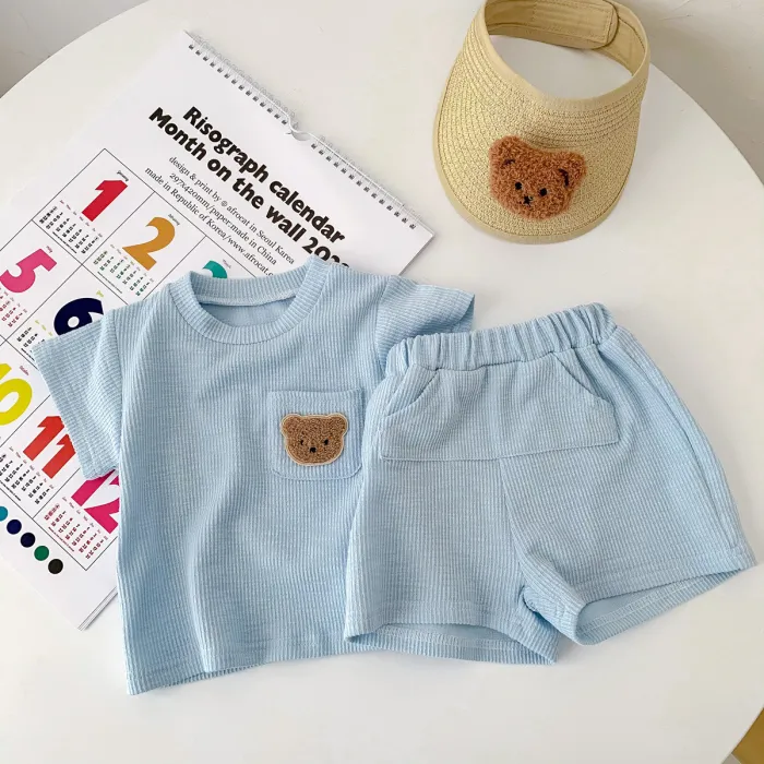 Summer Thin Infant Clothes Short Sleeve Shorts Linen Waffle Set