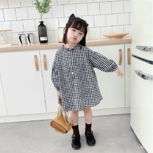 Girls' dress plaid dress long sleeve girl's dress