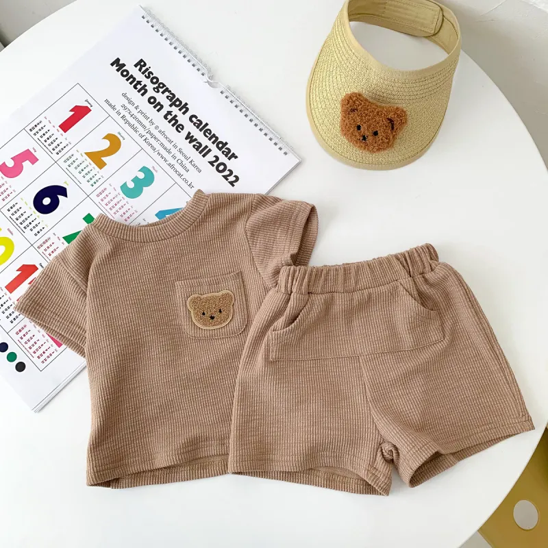 Summer Thin Infant Clothes Short Sleeve Shorts Linen Waffle Set