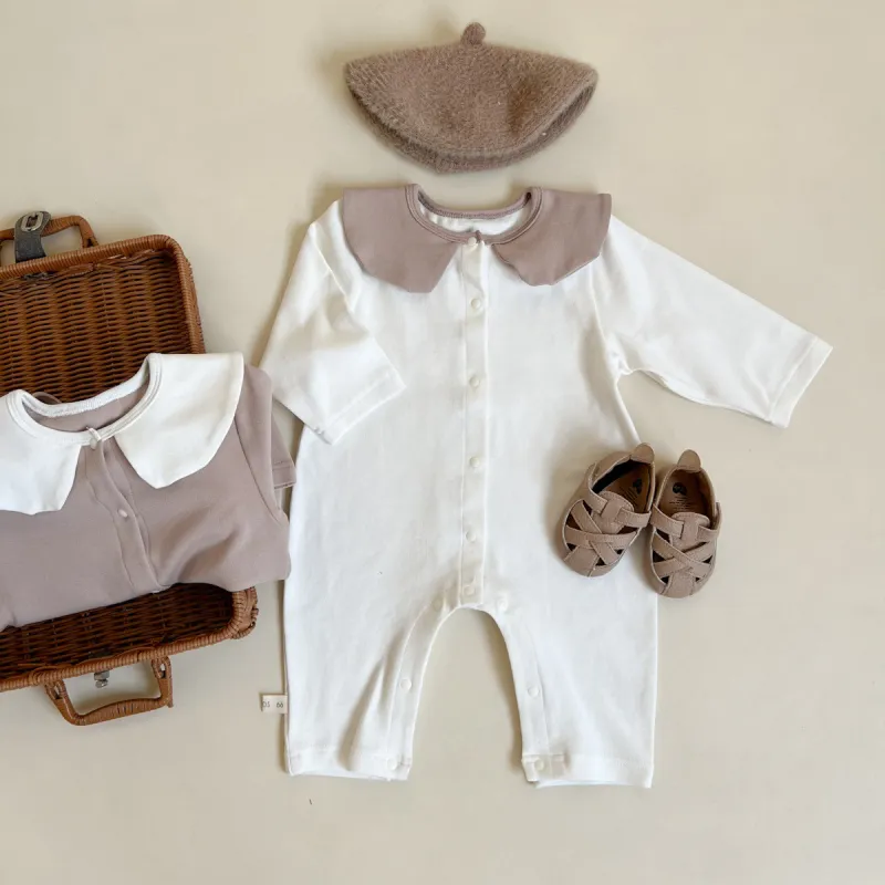 Spring infant rompers girl lapel long sleeve butt wrap clothes out thin jumpsuit