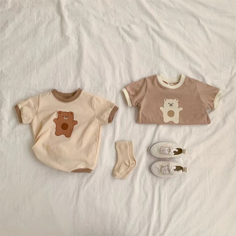 Summer Cartoon Football Bear Baby Romper Bodysuit