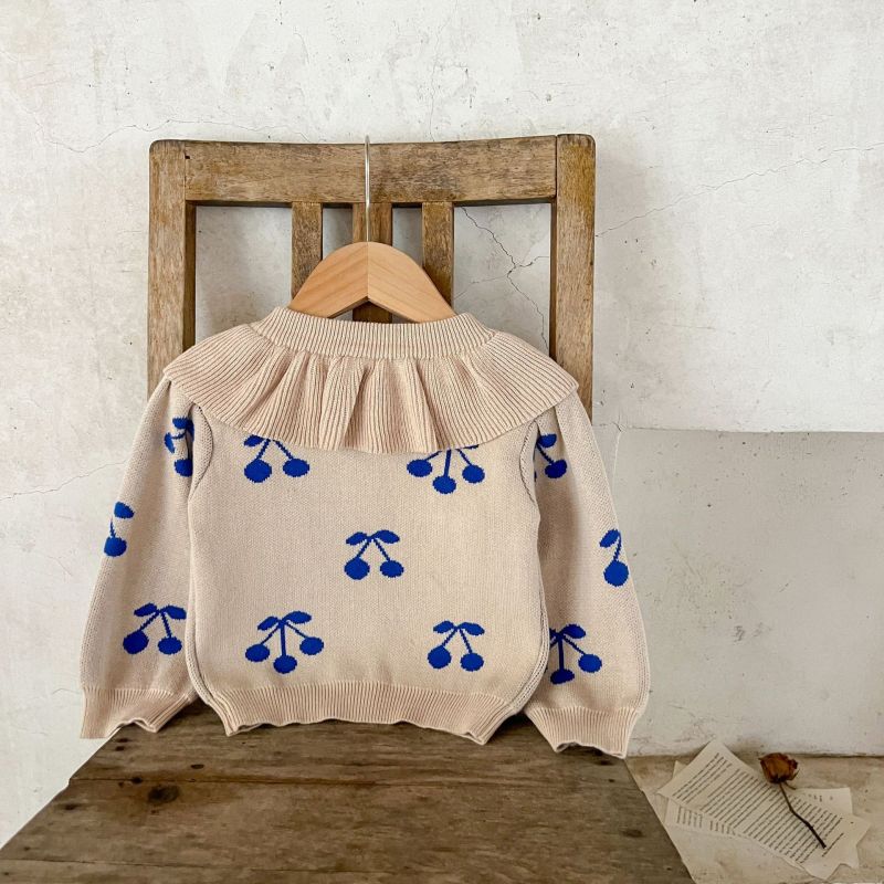 Baby Cotton Lotus collar cardigan all-match soft sweater coat