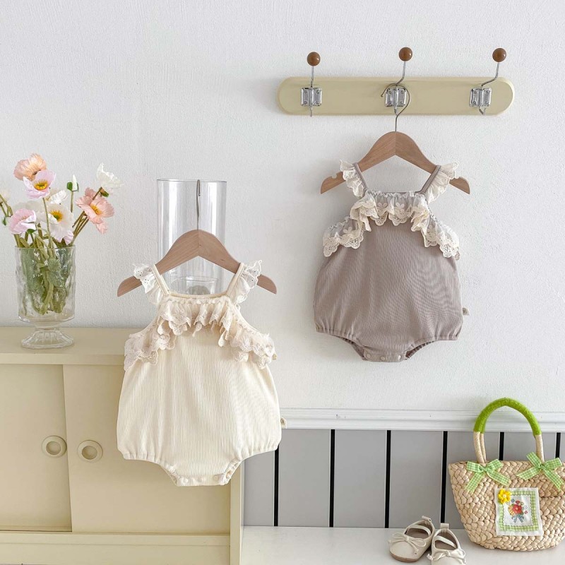 Infant Clothes Lace Camisole with Bias Bodysuit Thin Romper