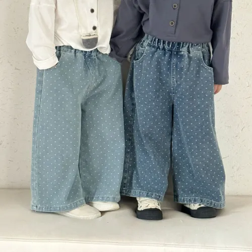 Baby Pants Loose Straight-Leg Jeans Wide-Leg Trousers with Small Polka Dots