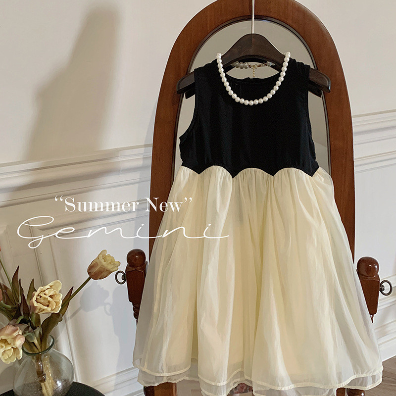 Children's clothing girls Summer contrast color sleeveless dress