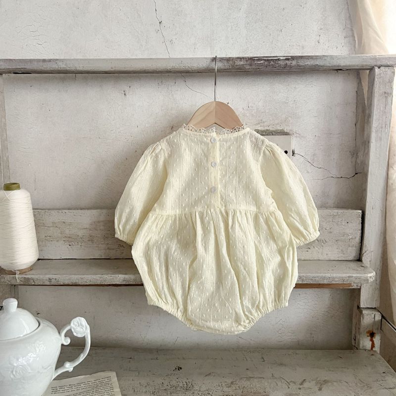 Baby Romper Girls Double-Layer Wrinkle Printed Collar Color-Blocked Jumpsuit