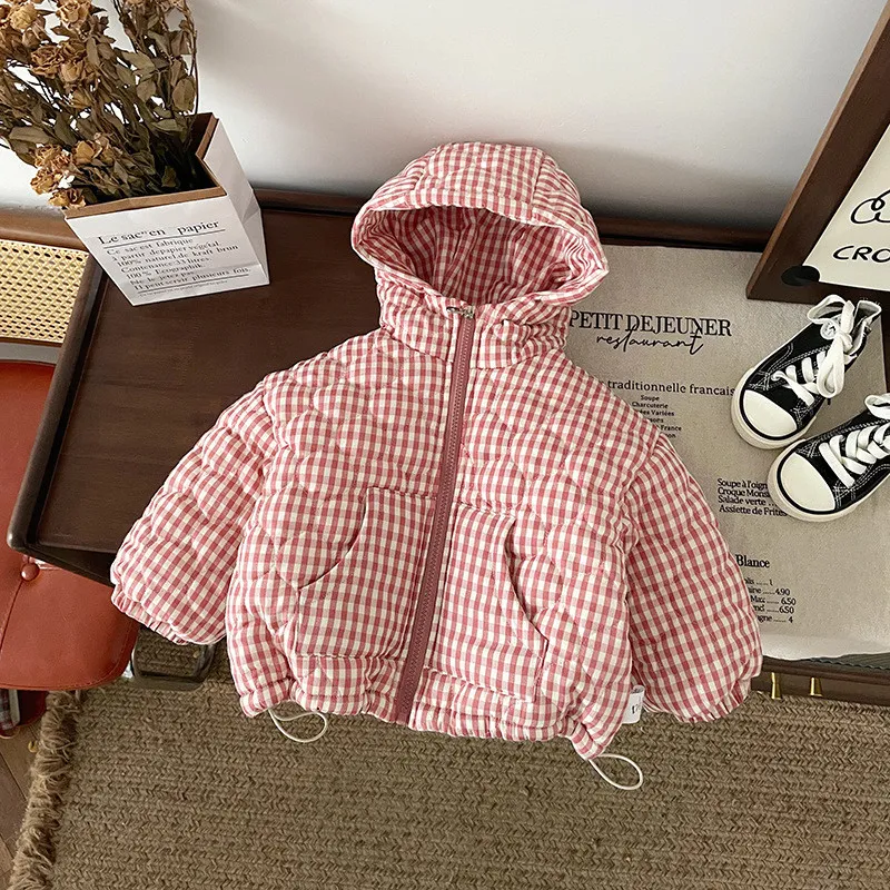 Fleece-lined Baby Coat Girls' Thickened and Padded Plaid Kids Coat