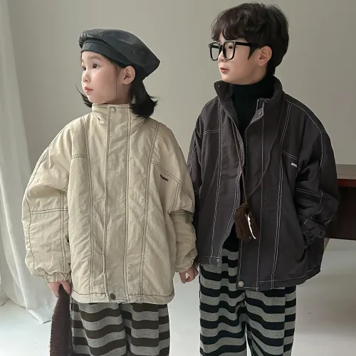 Baby Coat Stand Collar Zipper Thickened Patchwork Loose Cotton Top