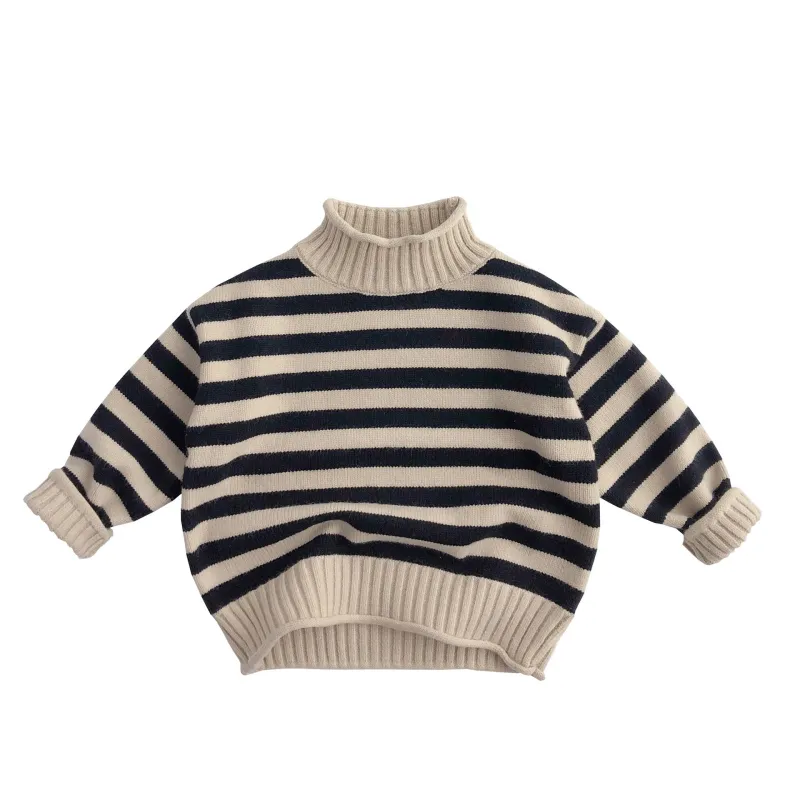 Baby Sweater with Rolled Neck Design Striped Pullover Cardigan Toddler Top