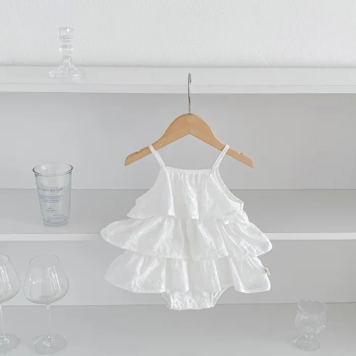 Baby girl summer solid color sling baby romper cute cake skirt bodysuit
