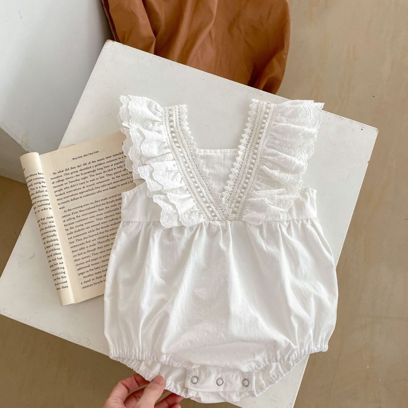Summer Infant girl baby lace flounced sleeve strap bag fart rompers