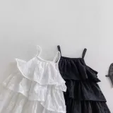 Baby girl summer solid color sling baby romper cute cake skirt bodysuit