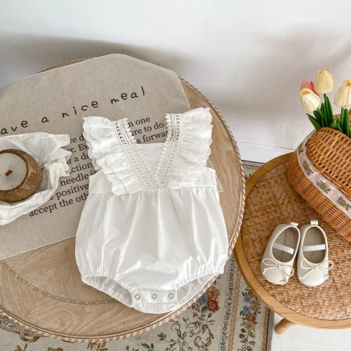 Summer Infant girl baby lace flounced sleeve strap bag fart rompers