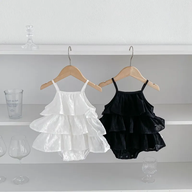 Baby girl summer solid color sling baby romper cute cake skirt bodysuit