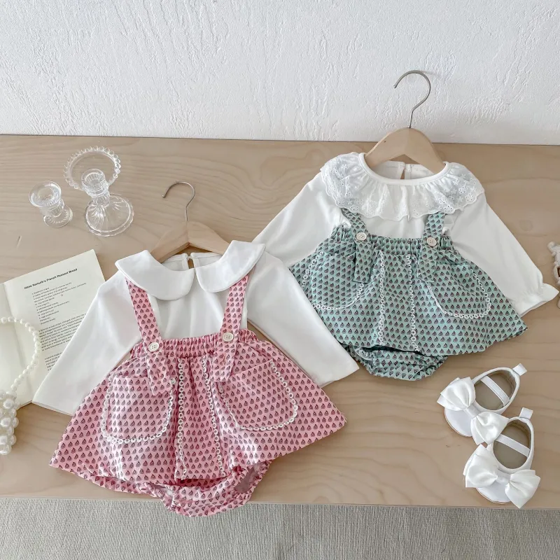 Spring baby romper girls stylish printed suspenders jumpsuit