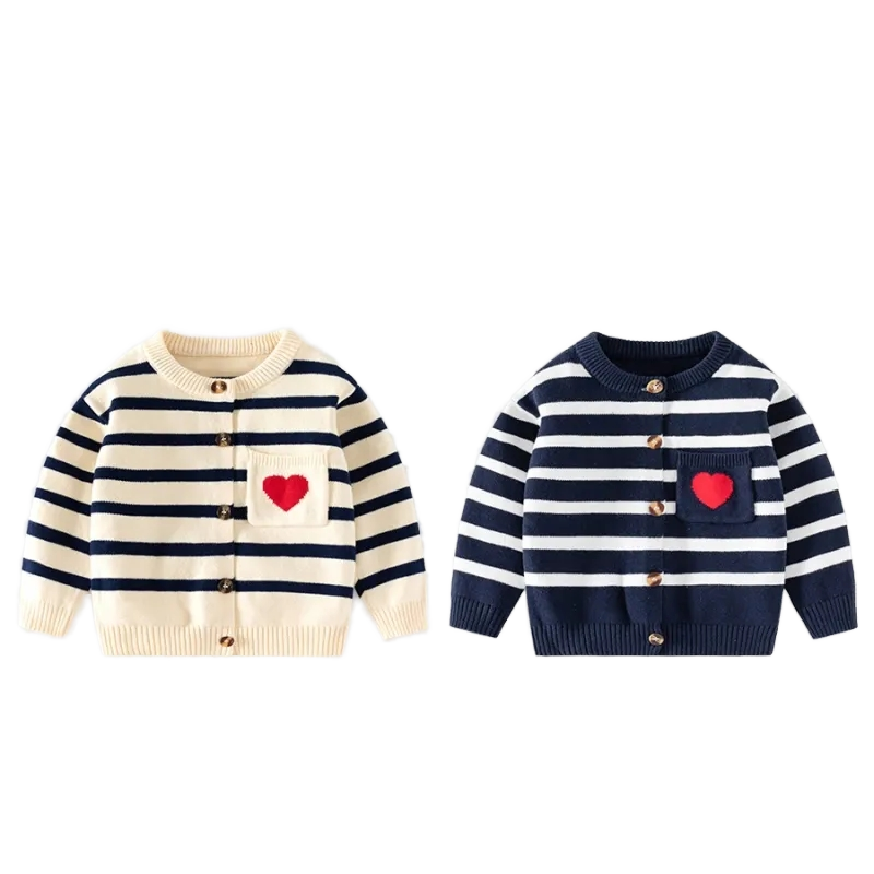 100% cotton children cotton stripe heart  Knit  Sweater cardigan
