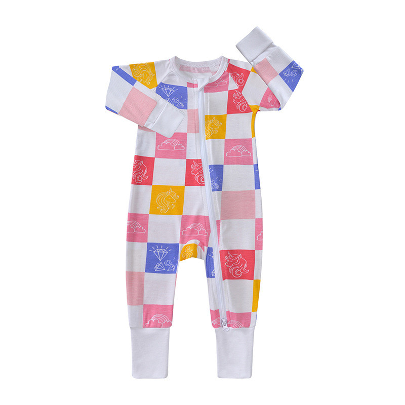 Baby bamboo fiber jumpsuits long sleeve double zipper pajamas romper