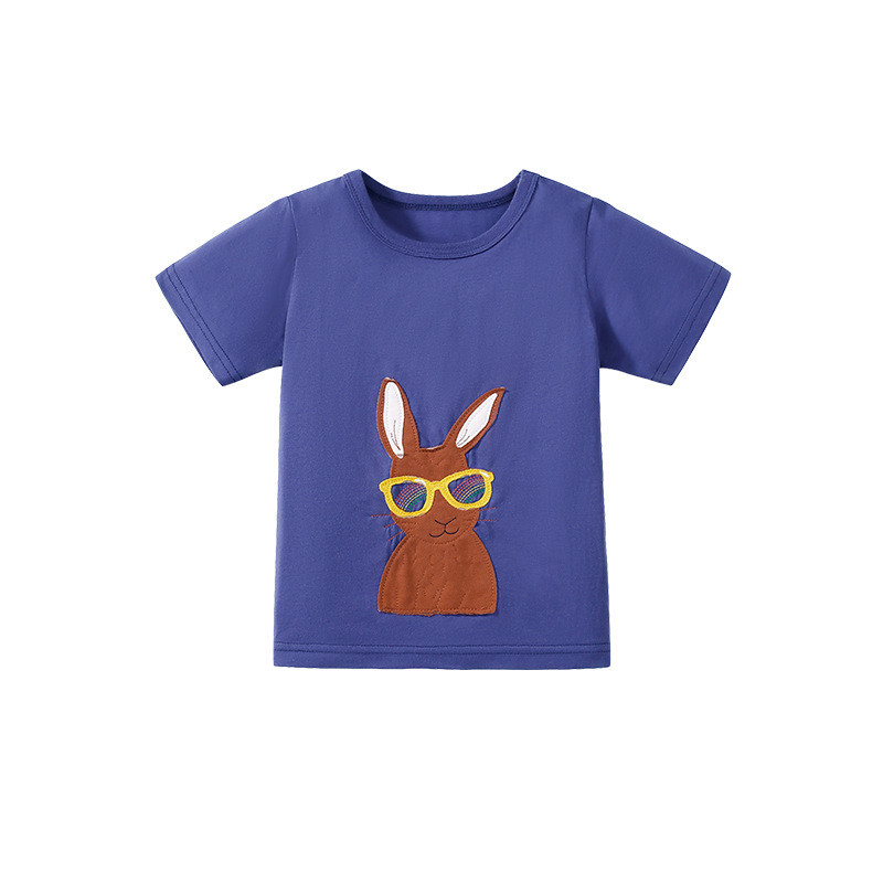 Children Summer T-shirt rabbit cotton affixed cloth embroidered shirt