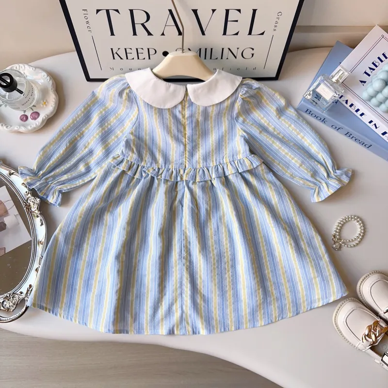 Girls dress Baby skirt striped bow long sleeve dress