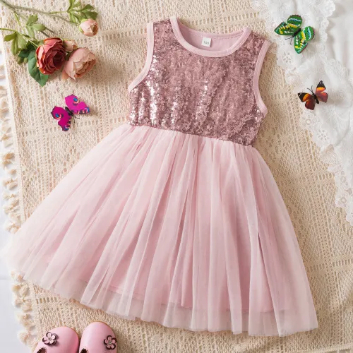 Girls' dress sequin gauze princess dress children's performance sleeveless dress