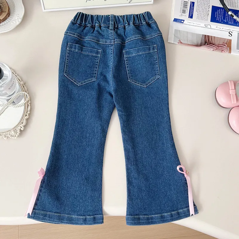 Children trousers bowknot micro elastic Bell-bottom pants
