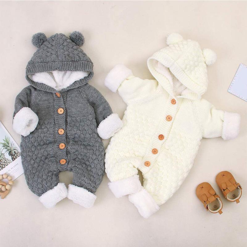 Baby Hooded Knitted Rompers Newborn Sweater Jumpsuit