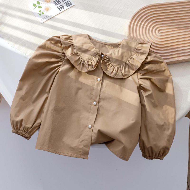 Children's autumn casual cotton shirt Kid Spring Floral Embroidery Top