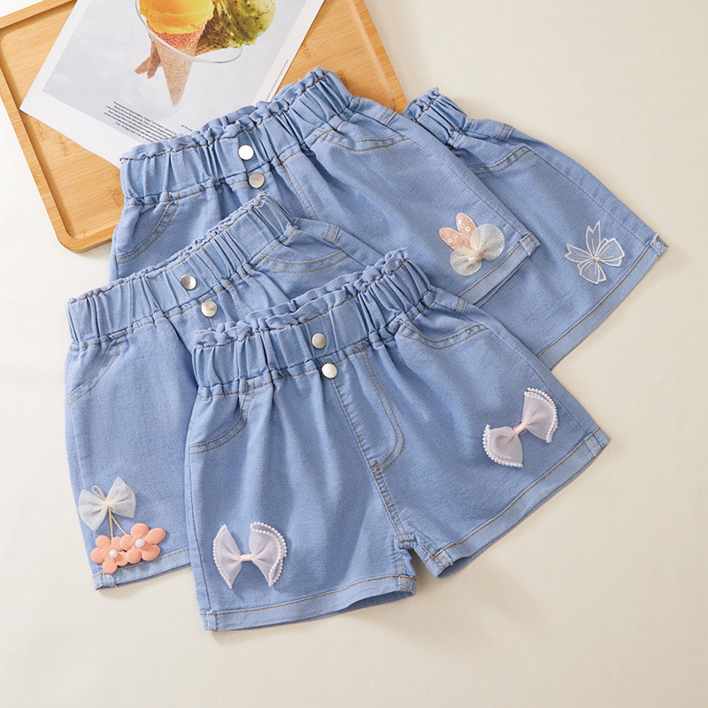Girls Jeans Short Casual Pants Baby Girl Jean Denim Shorts Elastic Waist