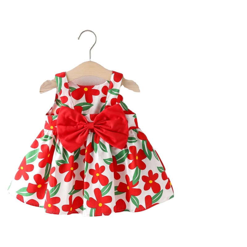 Cotton Dress Girls Floral Dress with Sunshade Hat Princess Dress