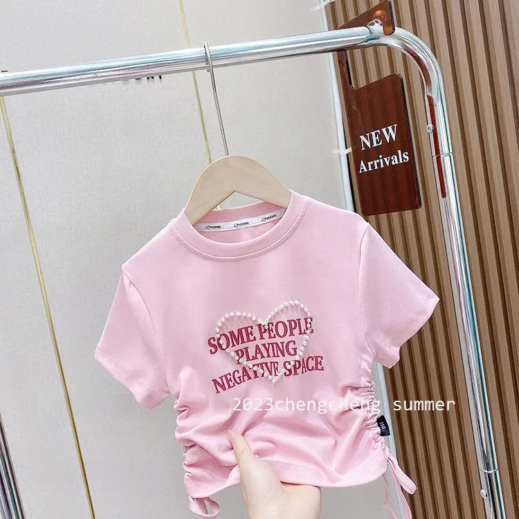 Summer Baby Children Top Short Sleeve Cotton Knitted Sweet T-shirts for Girl