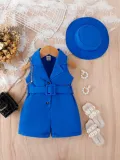 Summer Fashionable Baby girl clothing set Solid color sleeveless jumpsuit
